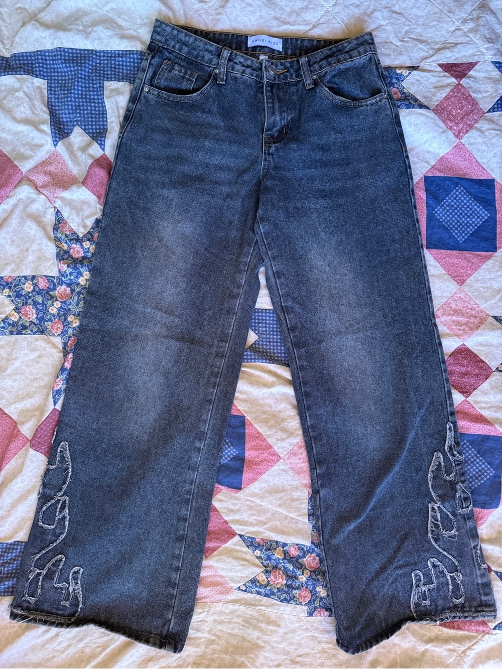Angels kiss low rise flame jeans
